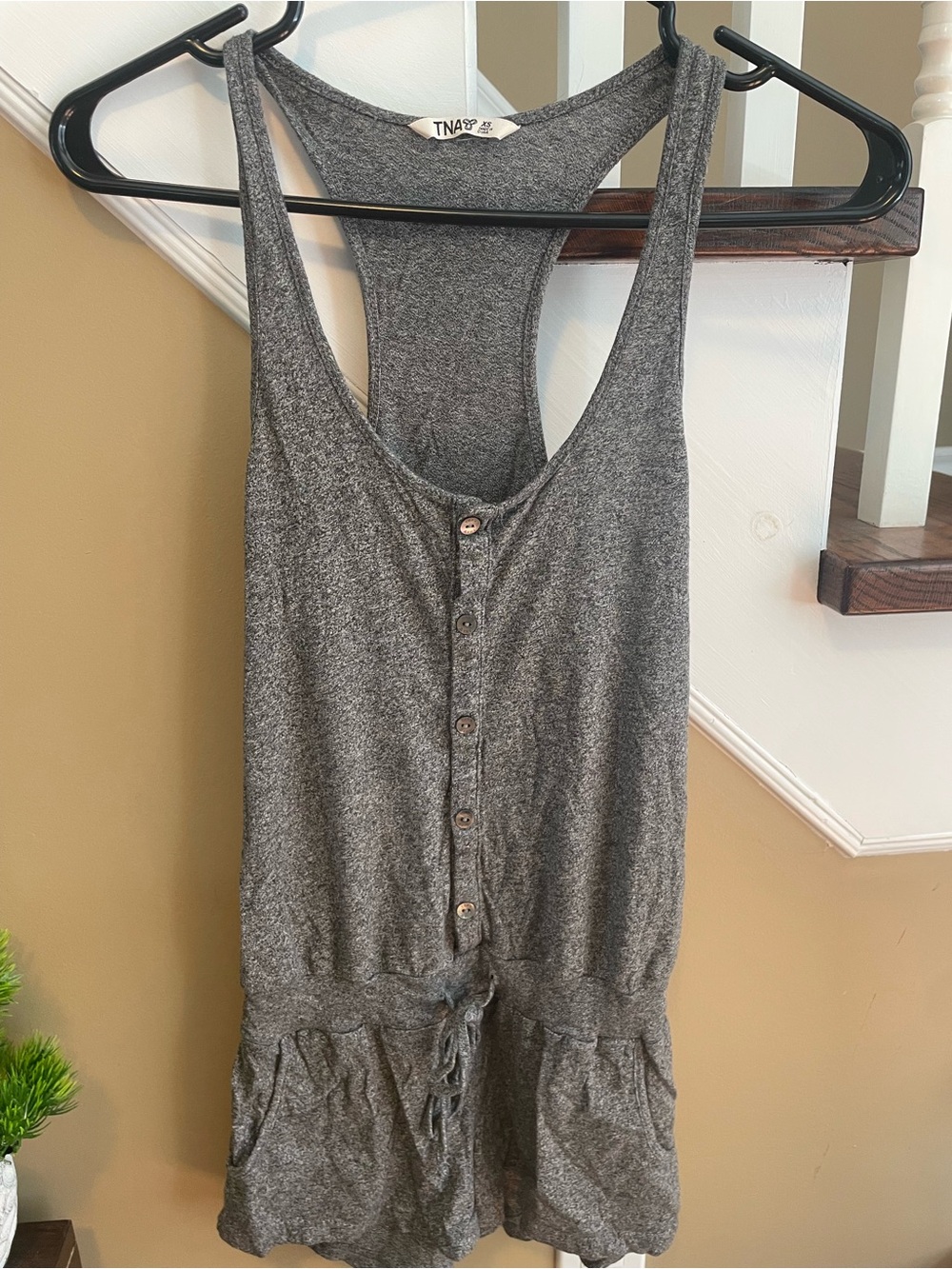 TNA Gray Sleeveless Button Front Romper